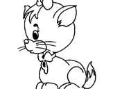 Desenho Gatinha com laço pintado por gato