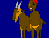 Desenho Cabra e criança africana pintado por jo