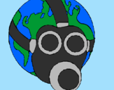 Desenho Terra com máscara de gás pintado por plank