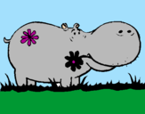 Desenho Hipopótamo com flores pintado por gabrielle miranda lima