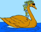 Desenho Cisne com flores pintado por onda