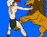 Desenho Gladiador contra leão pintado por glads¤