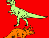 Desenho Tricerátopo e tiranossauro rex pintado por GIY 