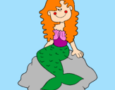 Desenho Sereia sentada numa rocha pintado por Marina