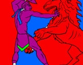 Desenho Gladiador contra leão pintado por custodia