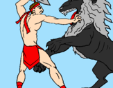Desenho Gladiador contra leão pintado por Starsky 