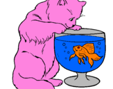 Desenho Gato a olhar para o peixe pintado por ana
