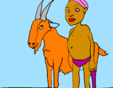 Desenho Cabra e criança africana pintado por valentina