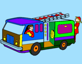 Desenho Bombeiros no camião  pintado por JOÃO