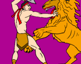 Desenho Gladiador contra leão pintado por palhacinho