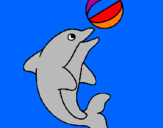 Desenho Golfinho a jogar com uma bola pintado por amanda