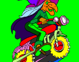 Desenho Bruxa numa moto pintado por santinho
