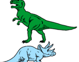 Desenho Tricerátopo e tiranossauro rex pintado por emanuella 