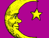 Desenho Lua e estrela pintado por yaiza