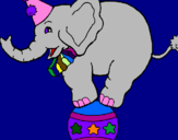Desenho Elefante em cima de uma bola pintado por thifany