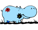 Desenho Hipopótamo com flores pintado por joão pedro da silva ramos