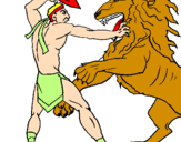 Desenho Gladiador contra leão pintado por Luiz Felipe