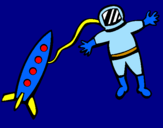 Desenho Foguete e astronauta pintado por yoelf
