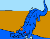 Desenho Crocodilo a entrar na água pintado por ana