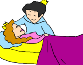 Desenho A princesa a dormir e o príncipe pintado por alana