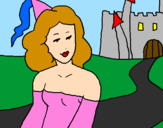 Desenho Princesa e castelo pintado por mariana