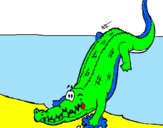 Desenho Crocodilo a entrar na água pintado por Moisés