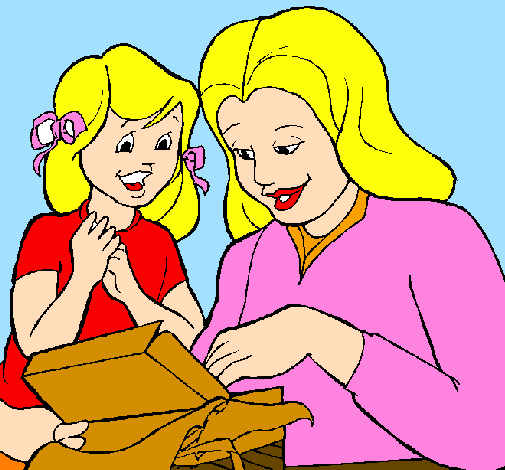 Desenho Mãe e filha pintado por fofa