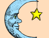 Desenho Lua e estrela pintado por Naty