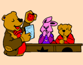 Desenho Professor urso e seus alunos pintado por saofia heriques