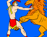 Desenho Gladiador contra leão pintado por Eldriano
