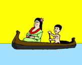 Desenho Mãe e filho em canoa pintado por vitoria  m    ribas