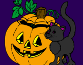Desenho Abóbora e gato pintado por catarina