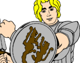 Desenho Cavaleiro com escudo de leão pintado por clarinha