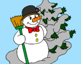 Desenho Boneco de neve e árvore de natal pintado por joana