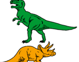 Desenho Tricerátopo e tiranossauro rex pintado por joao victor