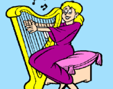 Desenho Mulher a tocar harpa pintado por JAYANE