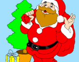 Desenho Santa Claus e uma árvore de natal pintado por coelho
