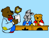 Desenho Professor urso e seus alunos pintado por lucas