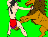 Desenho Gladiador contra leão pintado por Luciano