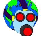 Desenho Terra com máscara de gás pintado por Francisco