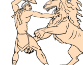 Desenho Gladiador contra leão pintado por pirikito