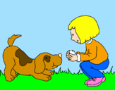 Desenho Menina e cão a brincar pintado por Diana
