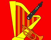 Desenho Harpa, flauta e trompeta pintado por musica bruninho