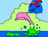 Desenho Golfinho e gaviota pintado por LETICIA