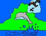 Desenho Golfinho e gaviota pintado por wendeo