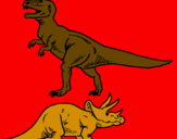 Desenho Tricerátopo e tiranossauro rex pintado por davi
