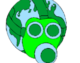 Desenho Terra com máscara de gás pintado por alexandre cordeiro