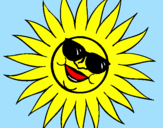 Desenho Sol com óculos de sol pintado por emili F.