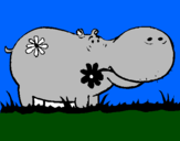 Desenho Hipopótamo com flores pintado por hipopotamo
