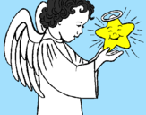 Desenho Anjo e estrela pintado por davi